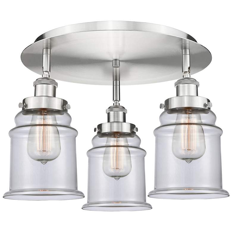 Image 1 Canton 17.75" Wide 3 Light Satin Nickel Flush Mount With Clear Glass S