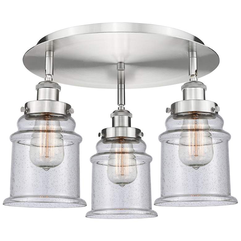 Image 1 Canton 17.75" Wide 3 Light Satin Nickel Flush Mount With Seedy Glass S