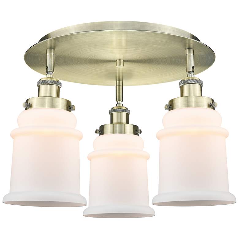 Image 1 Canton 17.75"W 3 Light Antique Brass Flush Mount w/ Matte White Glass
