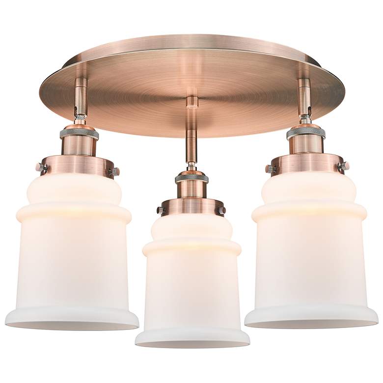 Image 1 Canton 17.75"W 3 Light Antique Copper Flush Mount w/ White Shade