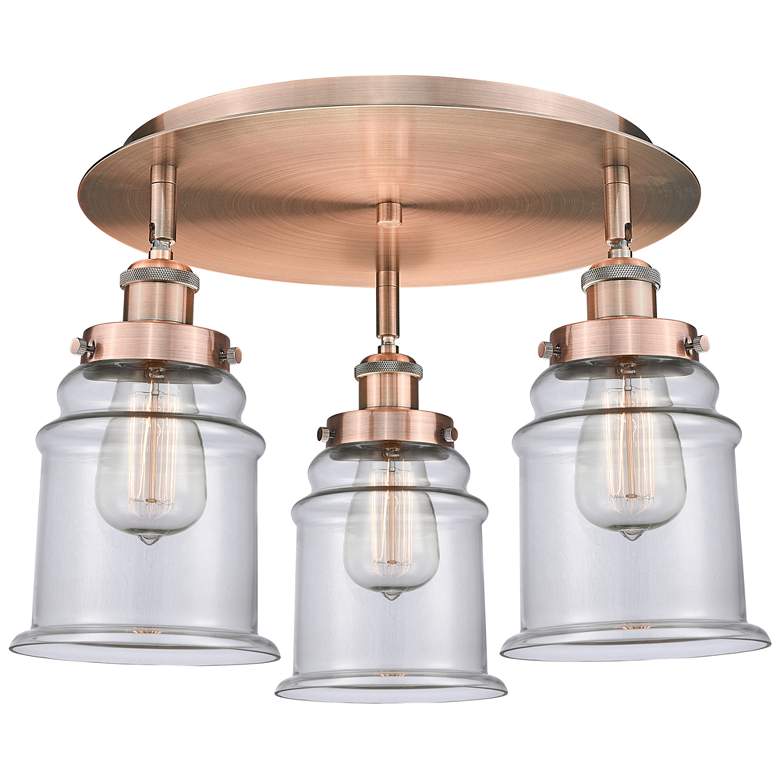 Image 1 Canton 17.75"W 3 Light Antique Copper Flush Mount With Clear Glass Sha