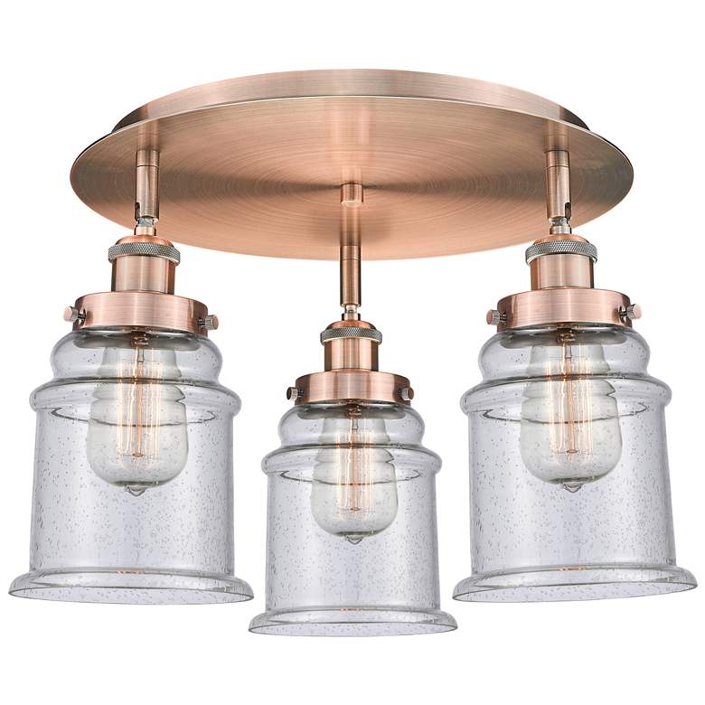 Image 1 Canton 17.75"W 3 Light Antique Copper Flush Mount With Seedy Glass Sha