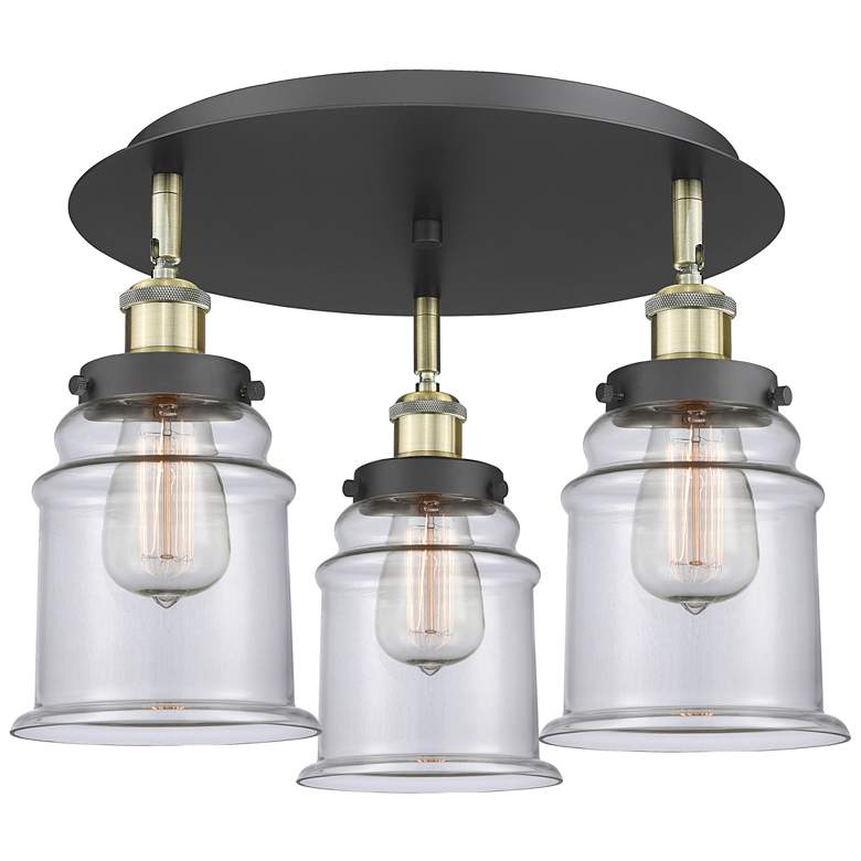 Image 1 Canton 17.75"W 3 Light Black Antique Brass Flush Mount w/ Clear Glass