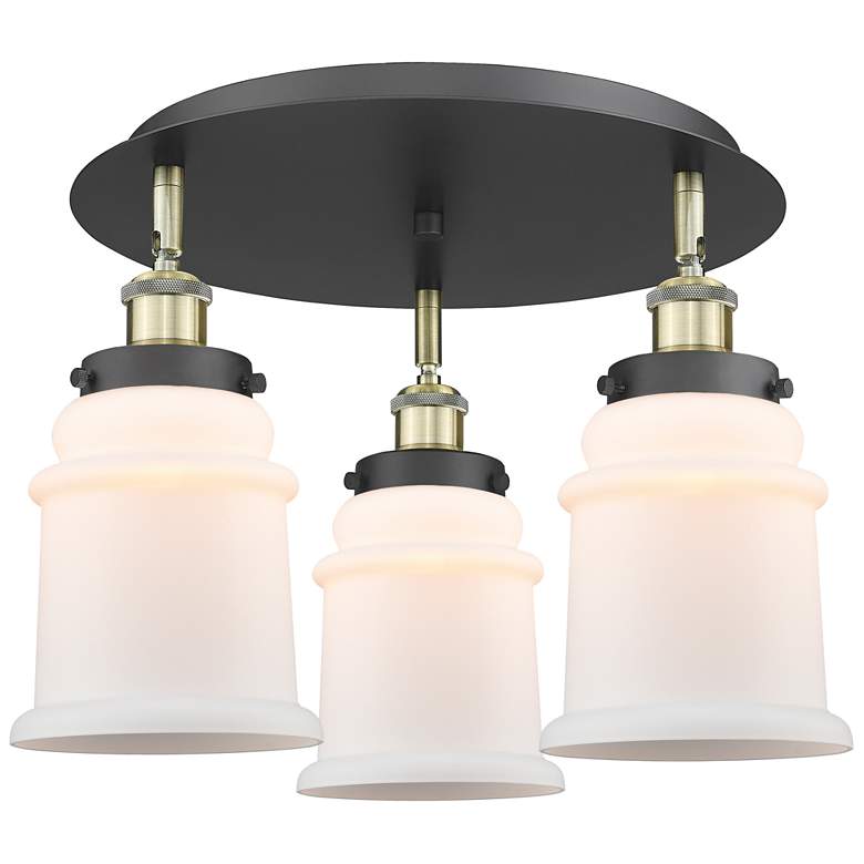 Image 1 Canton 17.75"W 3 Light Black Antique Brass Flush Mount w/ White Shade