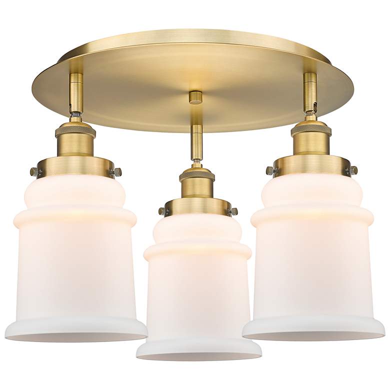 Image 1 Canton 17.75"W 3 Light Brushed Brass Flush Mount w/ Matte White Glass