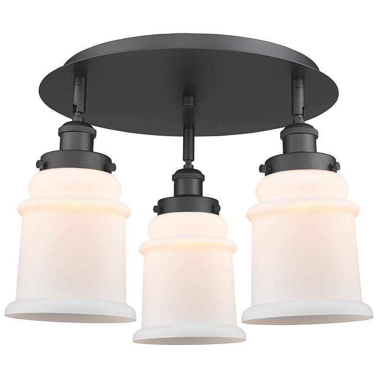 Image 1 Canton 17.75"W 3 Light Matte Black Flush Mount With Matte White Glass