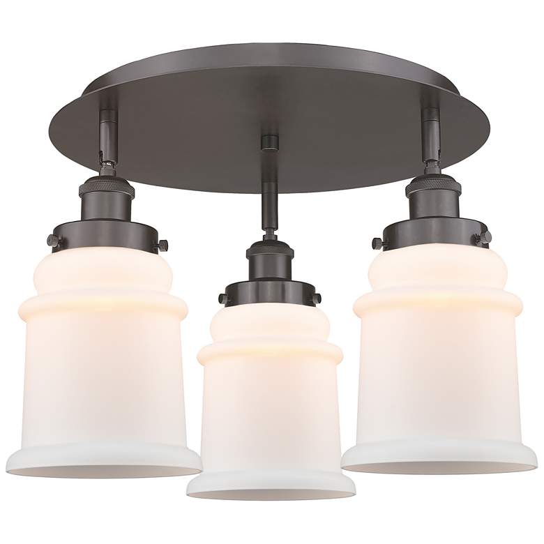 Image 1 Canton 17.75"W 3 Light Oil Rubbed Bronze Flush Mount w/ White Shade