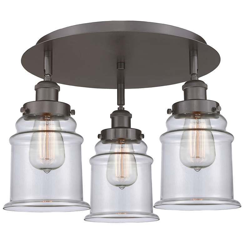 Image 1 Canton 17.75"W 3 Light Oil Rubbed Bronze Flush Mount With Clear Glass