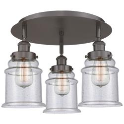 Canton 17.75&quot;W 3 Light Oil Rubbed Bronze Flush Mount With Seedy Glass