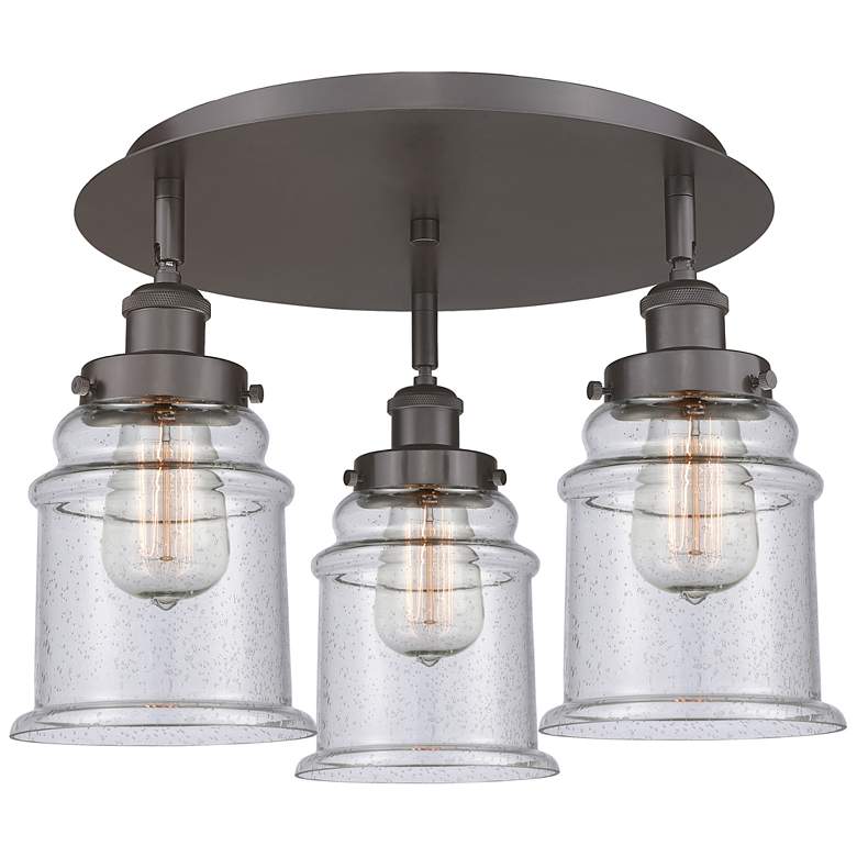 Image 1 Canton 17.75"W 3 Light Oil Rubbed Bronze Flush Mount With Seedy Glass