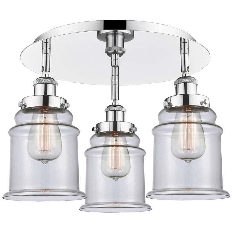 Image 1 Canton 17.75"W 3 Light Polished Chrome Flush Mount With Clear Glass Sh