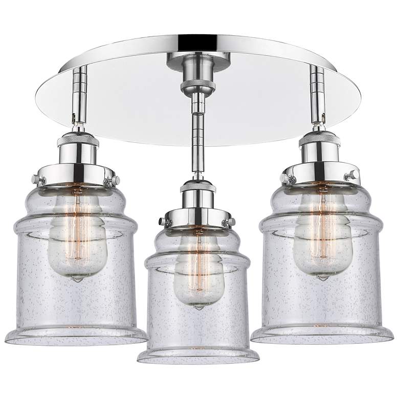 Image 1 Canton 17.75"W 3 Light Polished Chrome Flush Mount With Seedy Glass Sh