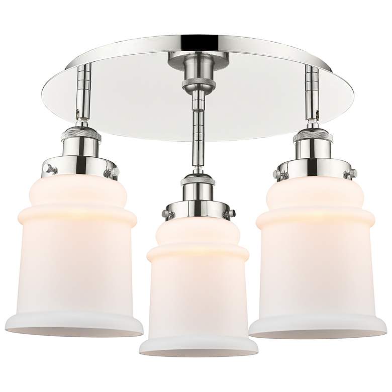 Image 1 Canton 17.75"W 3 Light Polished Nickel Flush Mount w/ White Shade