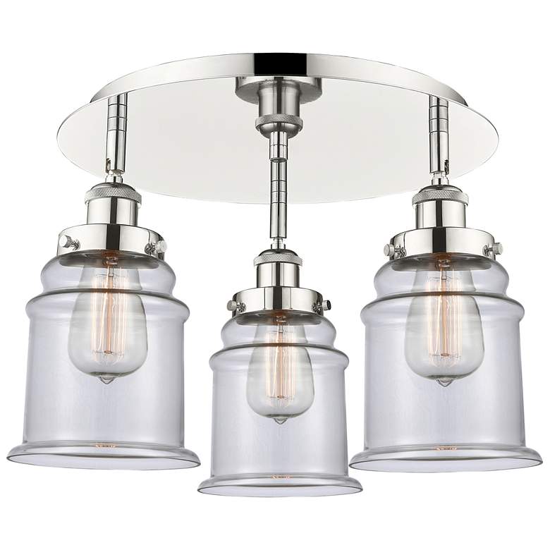 Image 1 Canton 17.75"W 3 Light Polished Nickel Flush Mount With Clear Glass Sh