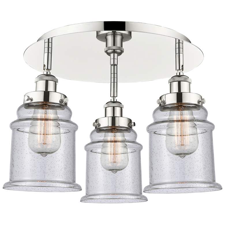 Image 1 Canton 17.75"W 3 Light Polished Nickel Flush Mount With Seedy Glass Sh