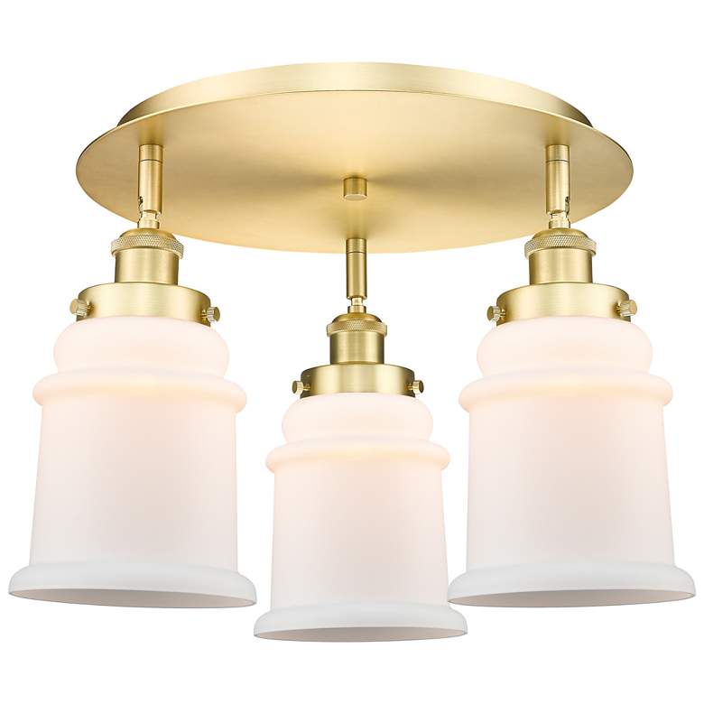 Image 1 Canton 17.75"W 3 Light Satin Gold Flush Mount With Matte White Glass S