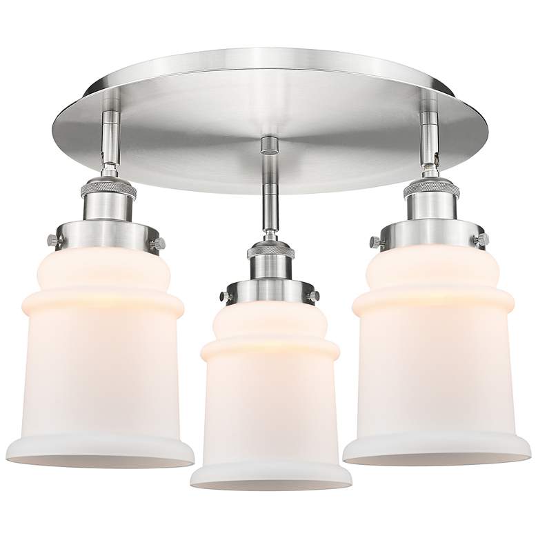 Image 1 Canton 17.75"W 3 Light Satin Nickel Flush Mount w/ Matte White Glass S