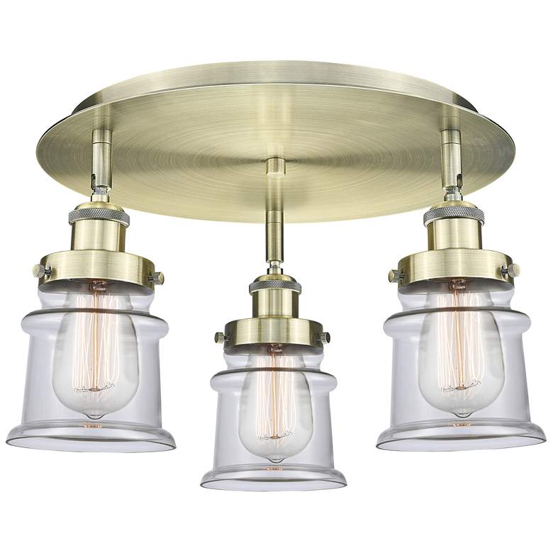 Image 1 Canton 17" Wide 3 Light Antique Brass Flush Mount With Clear Glass Sha