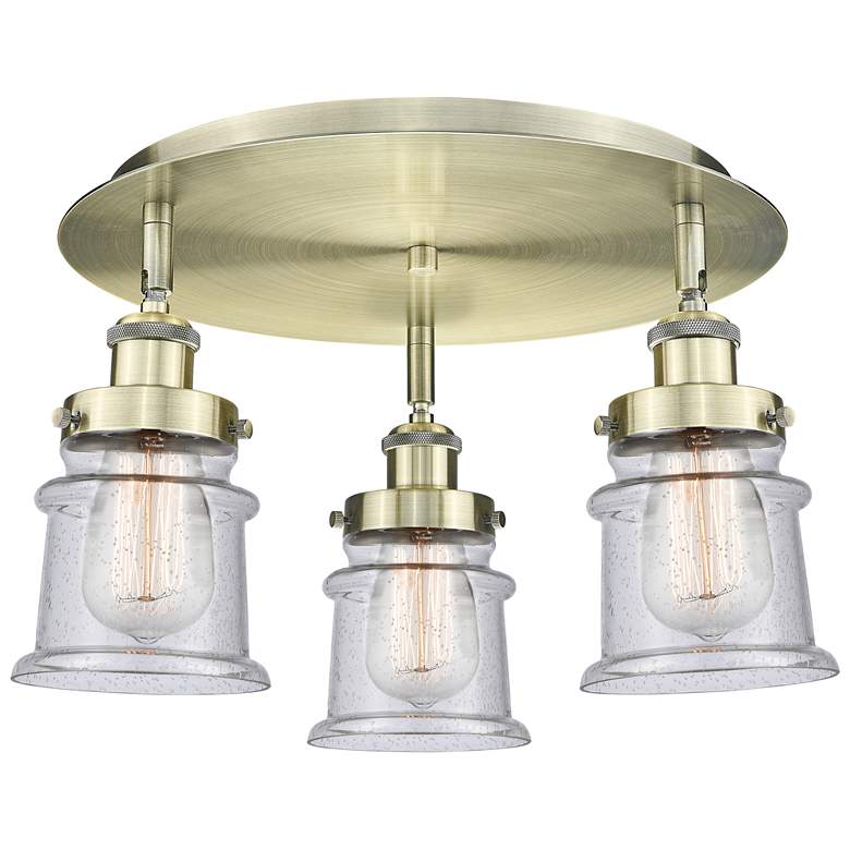 Image 1 Canton 17" Wide 3 Light Antique Brass Flush Mount With Seedy Glass Sha
