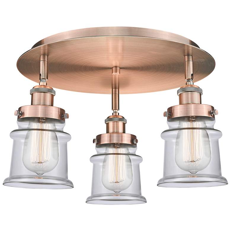 Image 1 Canton 17" Wide 3 Light Antique Copper Flush Mount With Clear Glass Sh