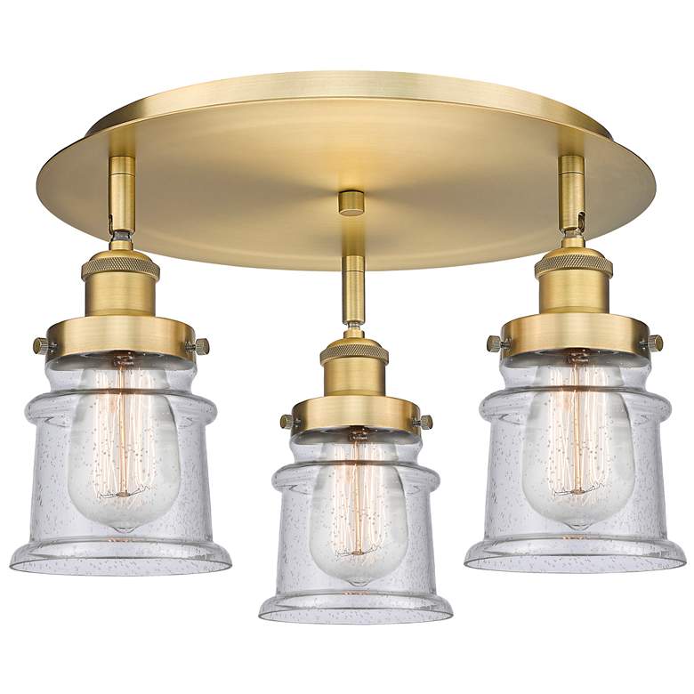 Image 1 Canton 17" Wide 3 Light Brushed Brass Flush Mount With Seedy Glass Sha