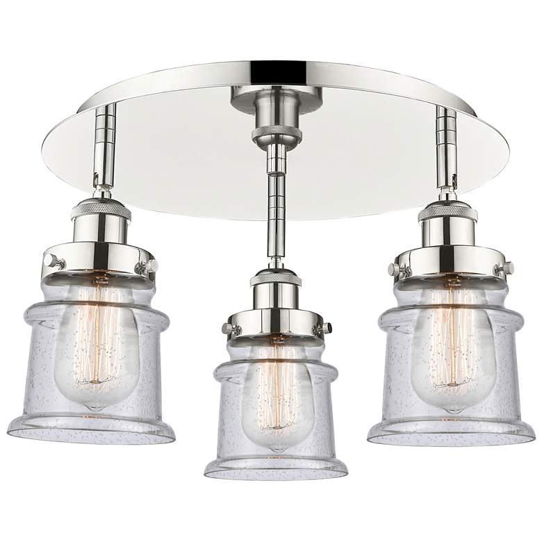 Image 1 Canton 17" Wide 3 Light Polished Nickel Flush Mount With Seedy Glass S