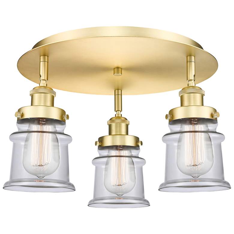 Image 1 Canton 17" Wide 3 Light Satin Gold Flush Mount With Clear Glass Shade