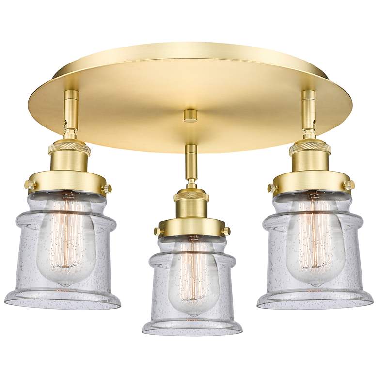 Image 1 Canton 17" Wide 3 Light Satin Gold Flush Mount With Seedy Glass Shade