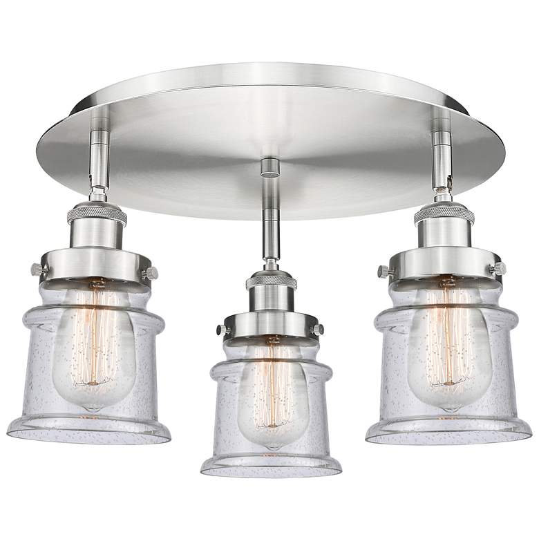 Image 1 Canton 17" Wide 3 Light Satin Nickel Flush Mount With Seedy Glass Shad