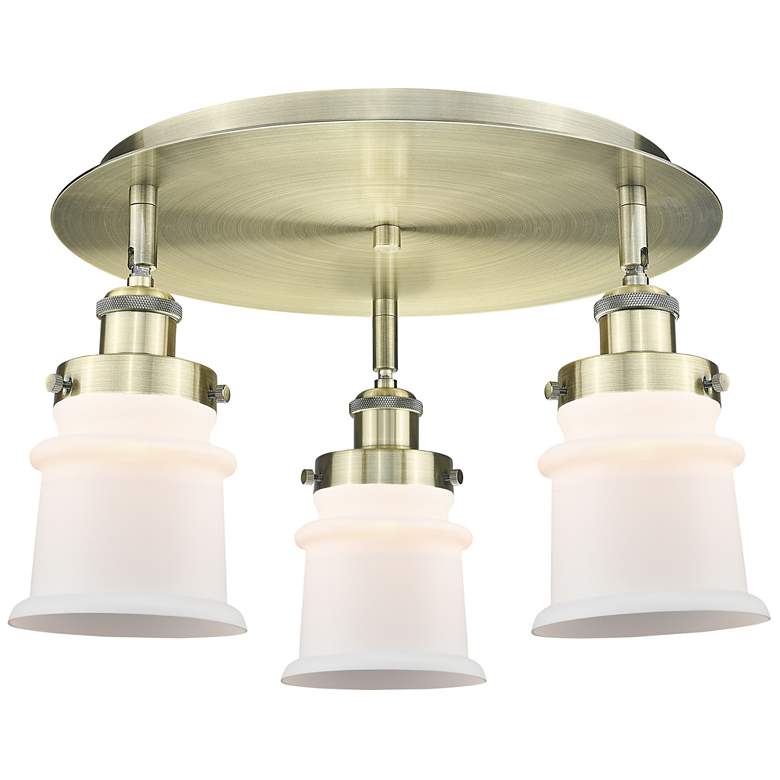 Image 1 Canton 17"W 3 Light Antique Brass Flush Mount With Matte White Glass S