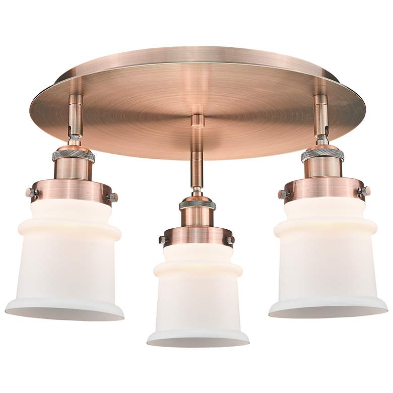 Image 1 Canton 17"W 3 Light Antique Copper Flush Mount With Matte White Glass