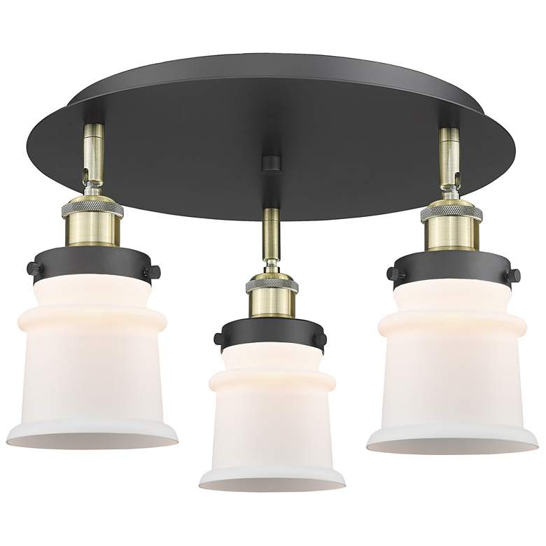 Image 1 Canton 17"W 3 Light Black Antique Brass Flush Mount w/ White Shade