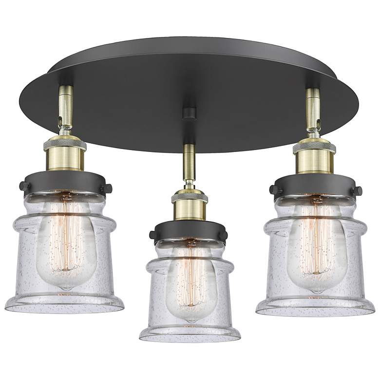 Image 1 Canton 17"W 3 Light Black Antique Brass Flush Mount With Seedy Glass S