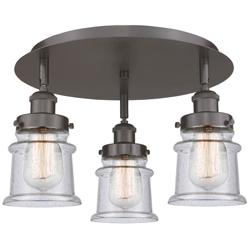 Canton 17&quot;W 3 Light Oil Rubbed Bronze Flush Mount With Seedy Glass Sha