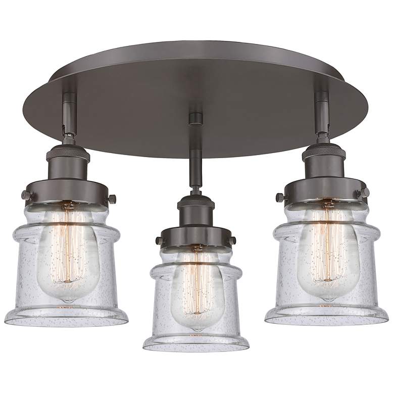 Image 1 Canton 17"W 3 Light Oil Rubbed Bronze Flush Mount With Seedy Glass Sha