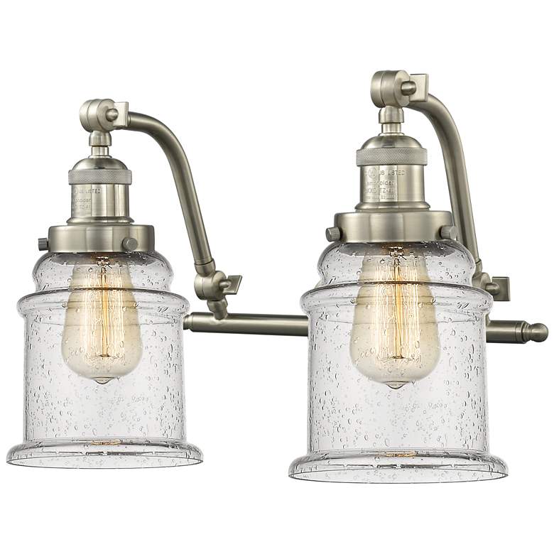 Image 1 Canton 18 inchW 2 Light Brushed Satin Nickel Bath Vanity Light w/ Seedy Sh