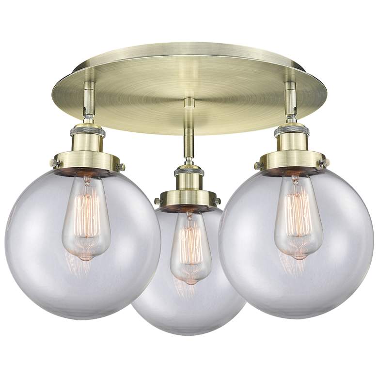 Image 1 Canton 19.75" Wide 3 Light Antique Brass Flush Mount With Clear Glass