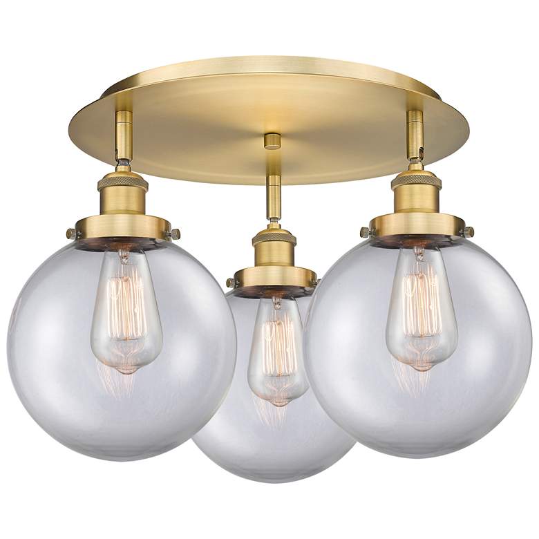 Image 1 Canton 19.75" Wide 3 Light Brushed Brass Flush Mount With Clear Glass