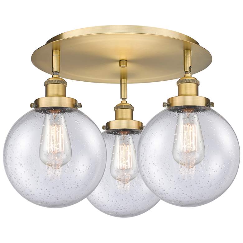 Image 1 Canton 19.75" Wide 3 Light Brushed Brass Flush Mount With Seedy Glass