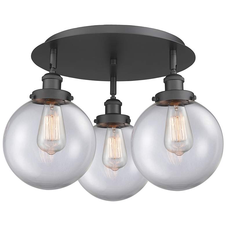 Image 1 Canton 19.75" Wide 3 Light Matte Black Flush Mount With Clear Glass Sh