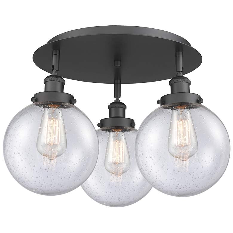 Image 1 Canton 19.75" Wide 3 Light Matte Black Flush Mount With Seedy Glass Sh