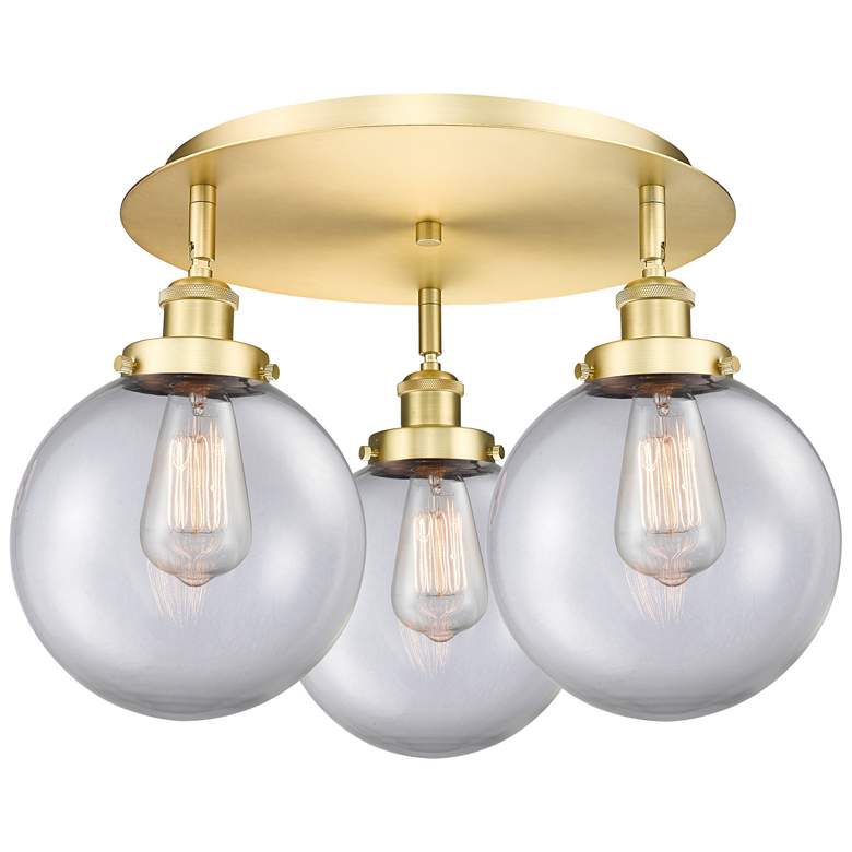 Image 1 Canton 19.75" Wide 3 Light Satin Gold Flush Mount With Clear Glass Sha