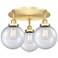 Canton 19.75" Wide 3 Light Satin Gold Flush Mount With Seedy Glass Sha