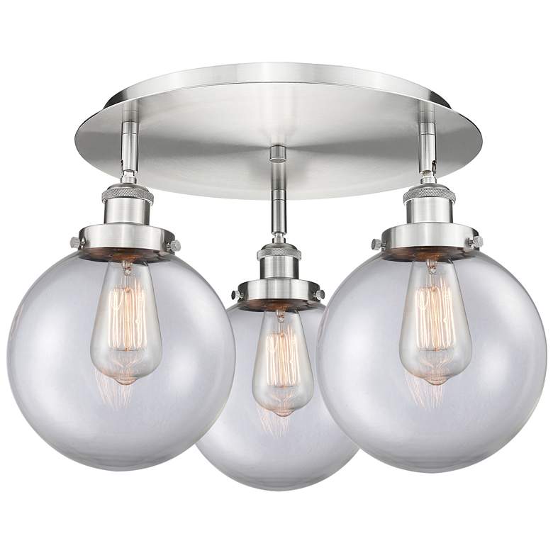 Image 1 Canton 19.75" Wide 3 Light Satin Nickel Flush Mount With Clear Glass S