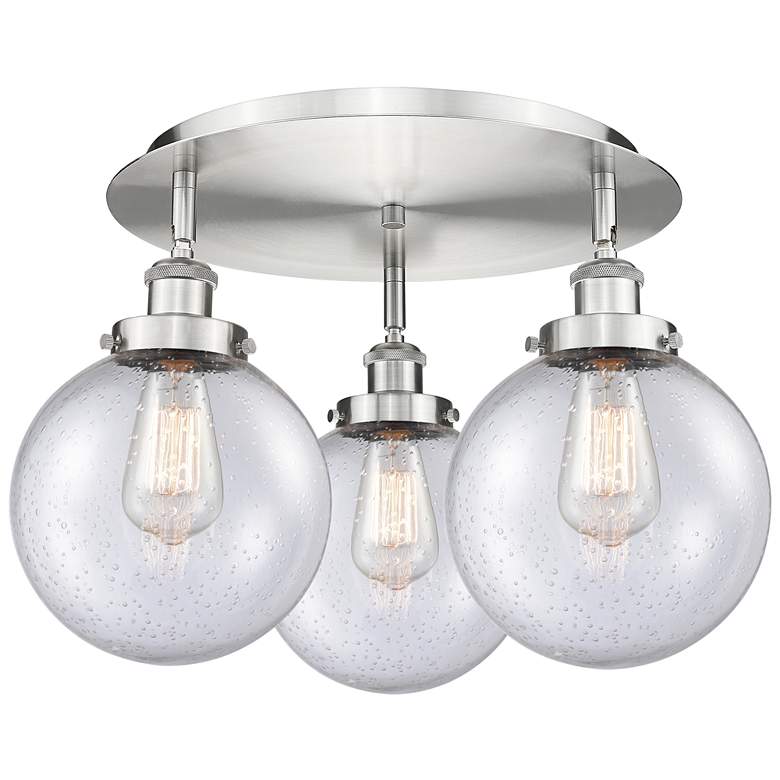 Image 1 Canton 19.75" Wide 3 Light Satin Nickel Flush Mount With Seedy Glass S