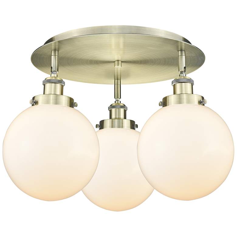 Image 1 Canton 19.75"W 3 Light Antique Brass Flush Mount w/ Matte White Glass