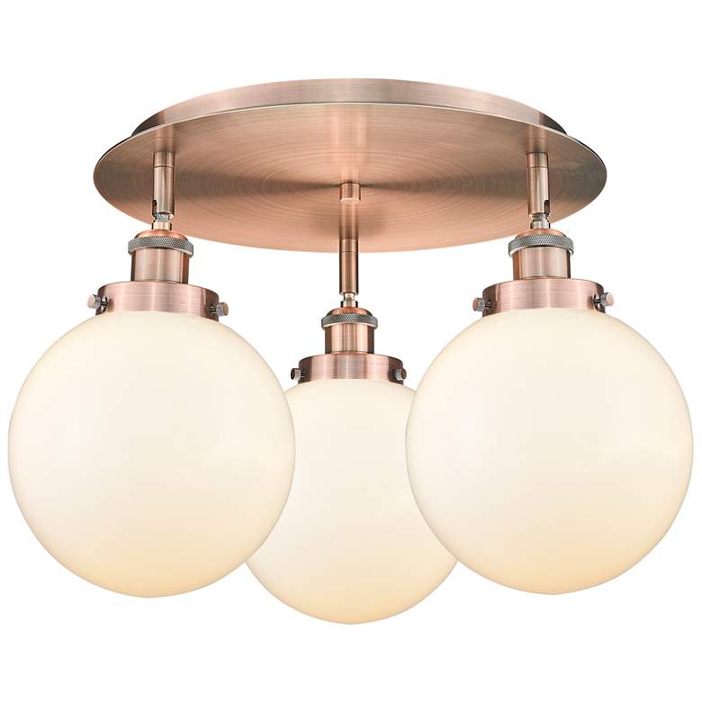 Image 1 Canton 19.75"W 3 Light Antique Copper Flush Mount w/ White Shade