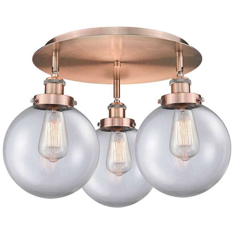 Image 1 Canton 19.75"W 3 Light Antique Copper Flush Mount With Clear Glass Sha