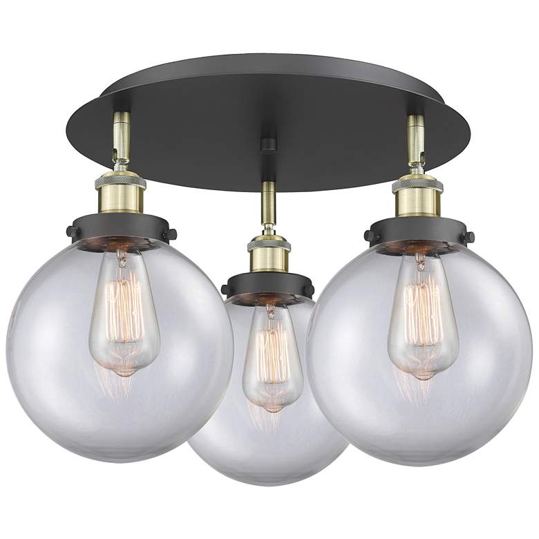 Image 1 Canton 19.75"W 3 Light Black Antique Brass Flush Mount w/ Clear Glass