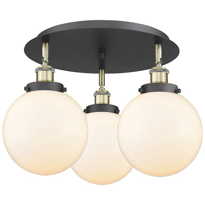 Image 1 Canton 19.75"W 3 Light Black Antique Brass Flush Mount w/ White Shade